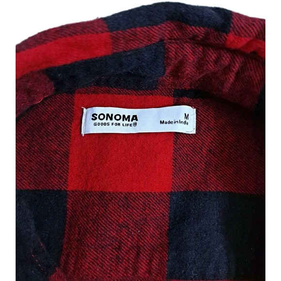 Sonoma Mens Medium Flannel Red Black Check Plaid Lumberjack Shirt Button - Picture 3 of 8